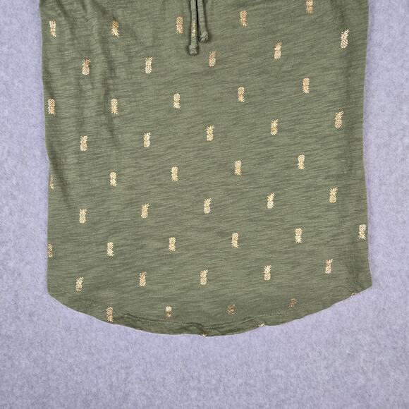 Old Navy Top Womens Size XS Knit Tie Back Tank Olive Green Gold Pineapple Print - Picture 10 of 16